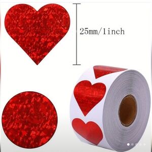500 Heart-Shaped Red Glittery Stickers Roll